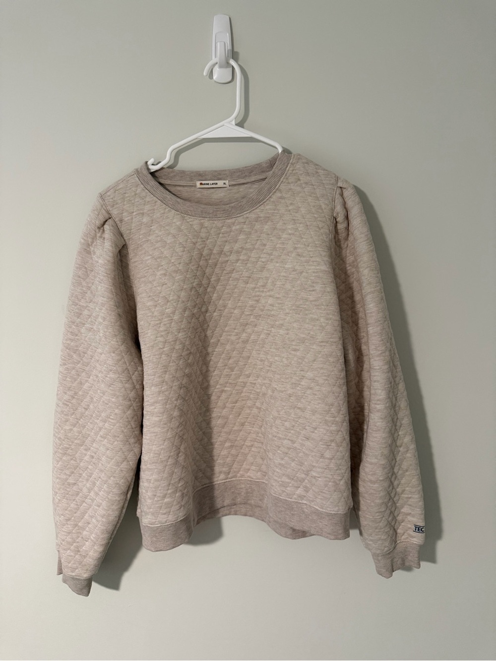 Marine Layer Quilted Crewneck Sweatshirt in Light Beige